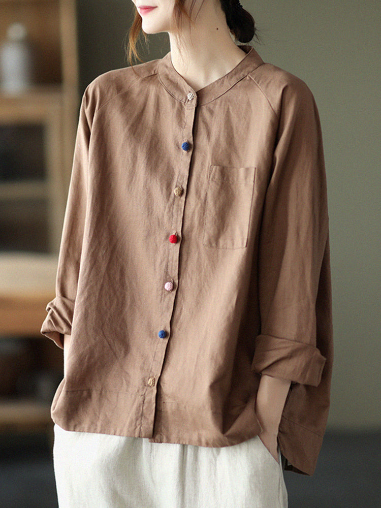 Loose Colorful Single-Breasted Casual Linen Shirts for Women