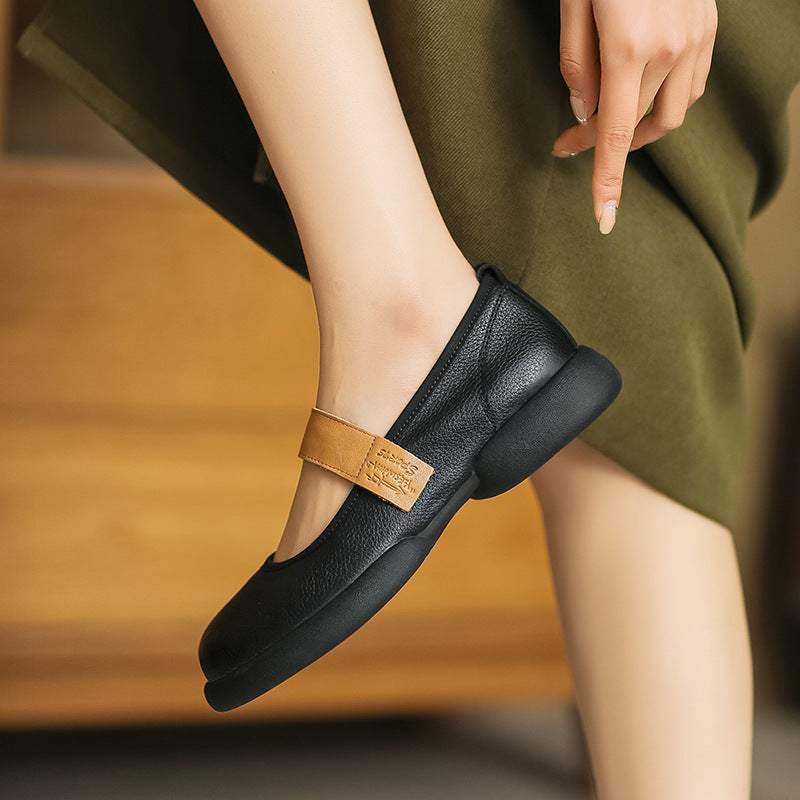 Vintage Leather Shallow One Straped Versatile Slip-On Shoes