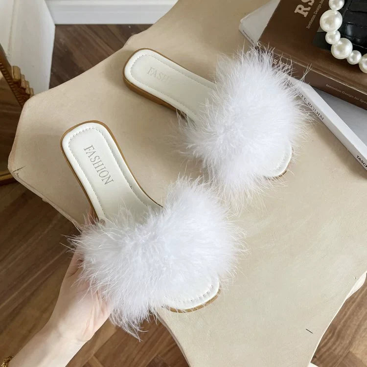 Babakud Women Summer Casual Sueded Rabbit Hair Flat Shoes