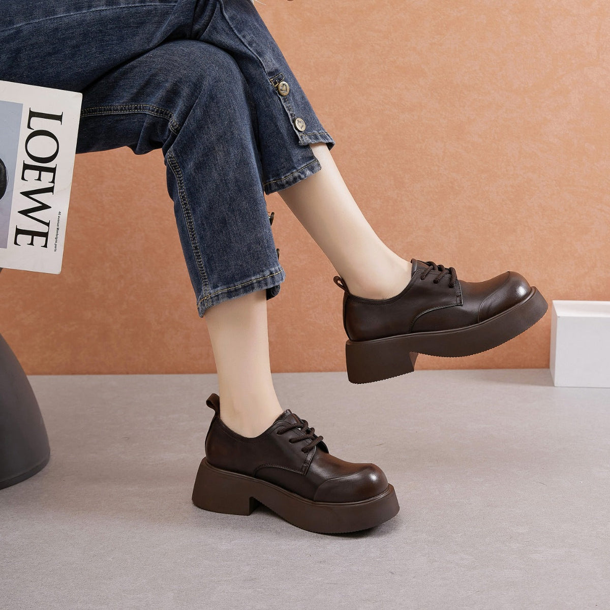 Babakud Retro Leather Elegant Platform Loafer Shoes