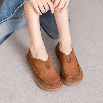 Retro Lightweight Soft Sole Genuine Leather Slip-On Shoes