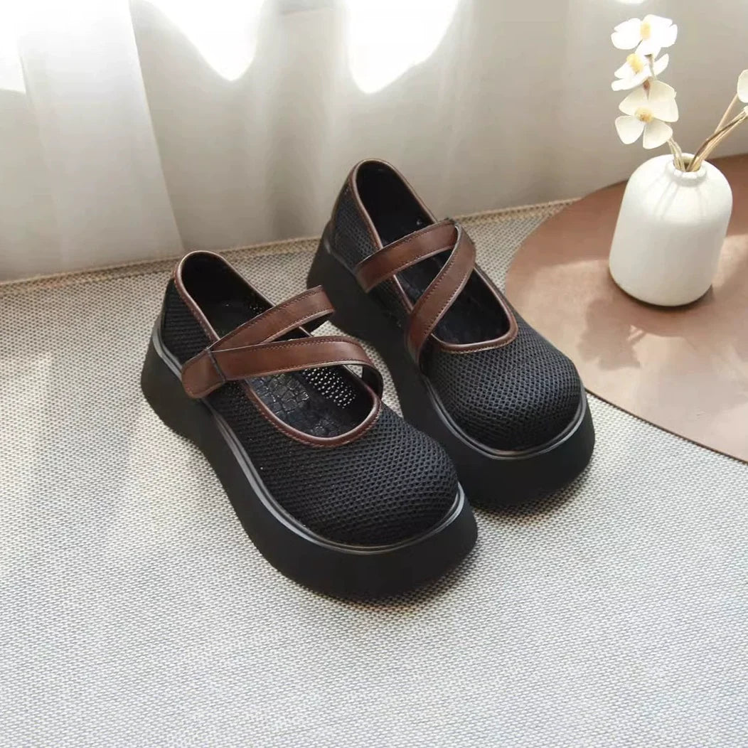 Summer Vintage Mesh Elegant Hollow Platform One Straped Shoes