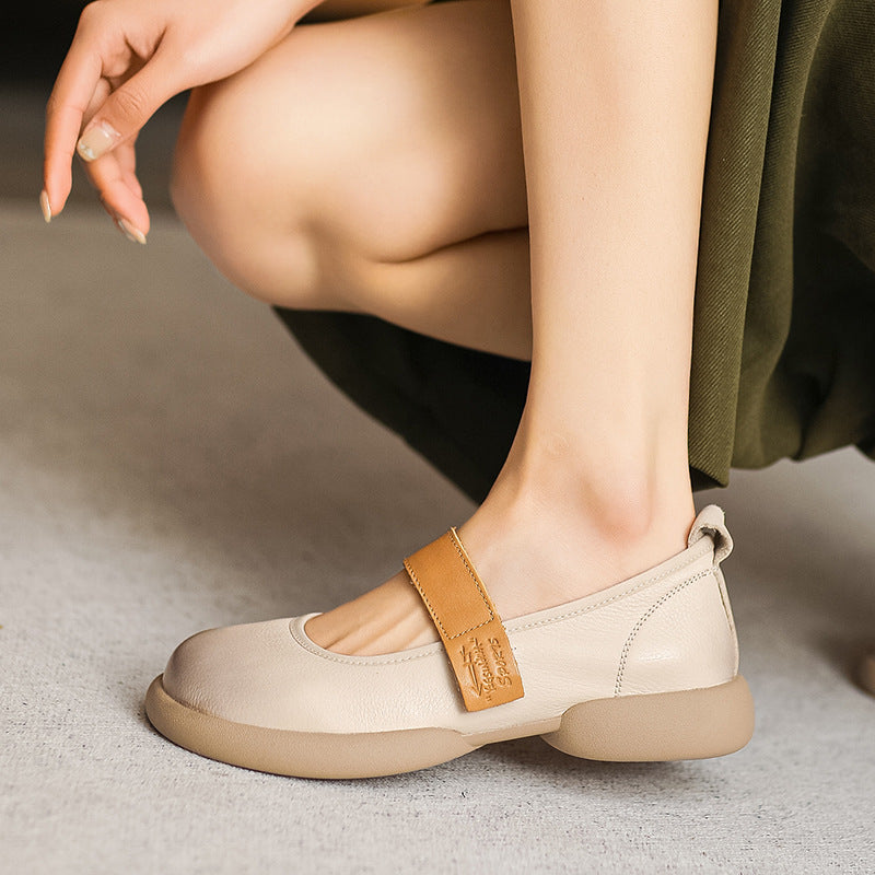 Vintage Leather Shallow One Straped Versatile Slip-On Shoes