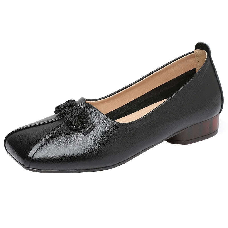 Summer Genuine Leather Soft Sole Chunky Frog Button Shoes
