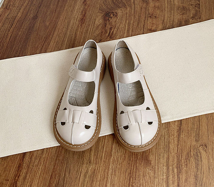 Spring Retro Soft Sole Round Toe Leather Sandals for Women