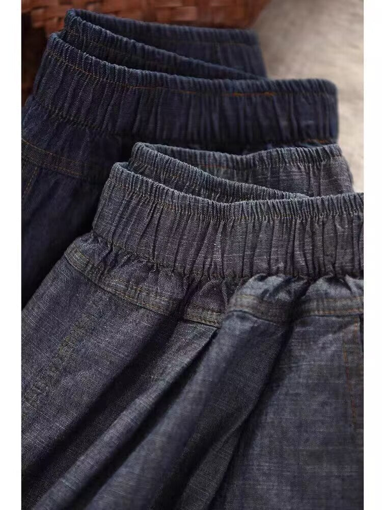 Retro Summer Linen Loose Elastic Waist Casual Harem Pants