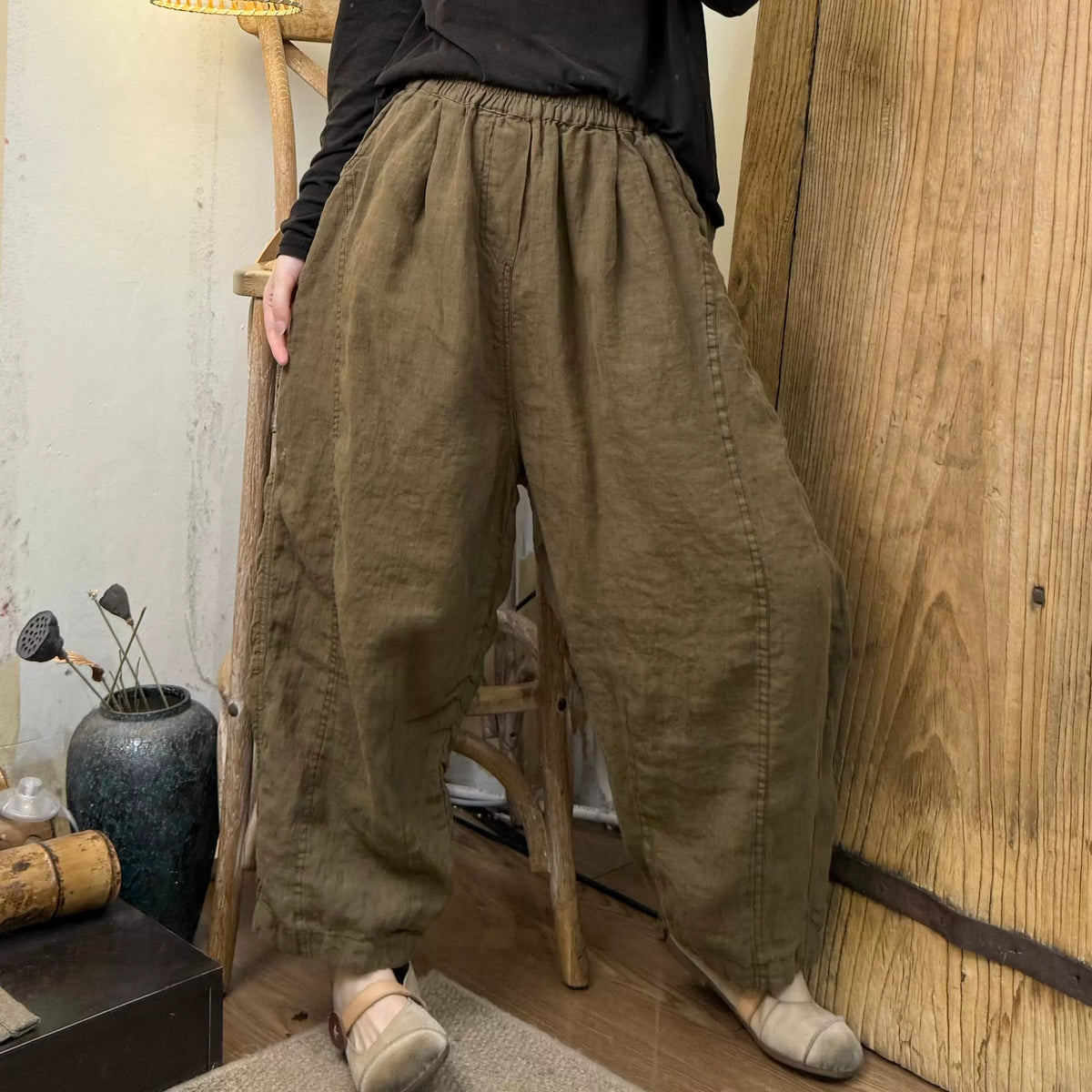 Loose Spring Casual Retro Distressed Linen Harem Pants for Women