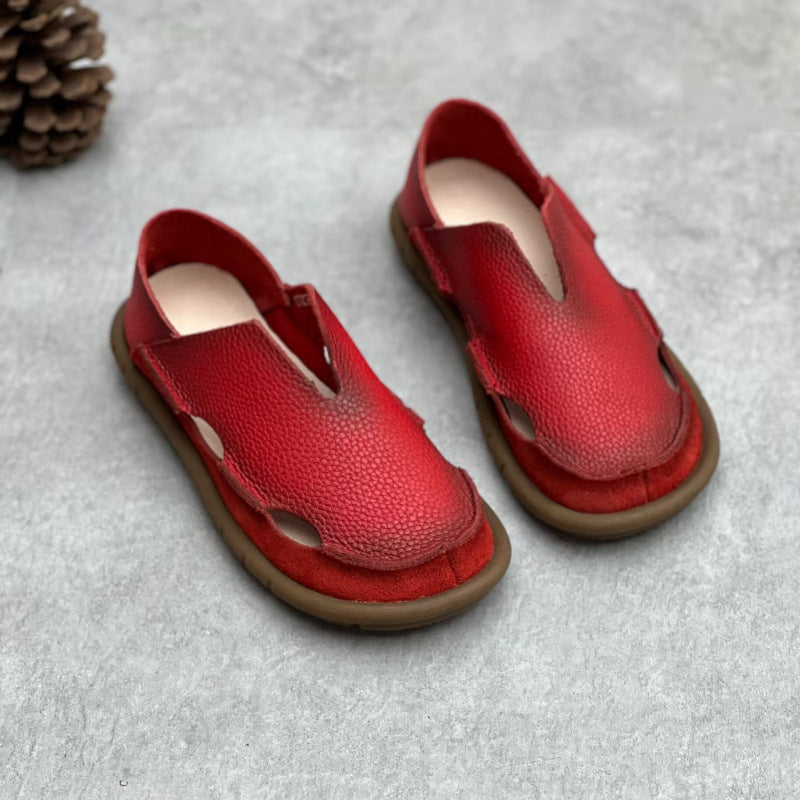 Spring Summer Perforated Minimalist Leather Flat Sandals