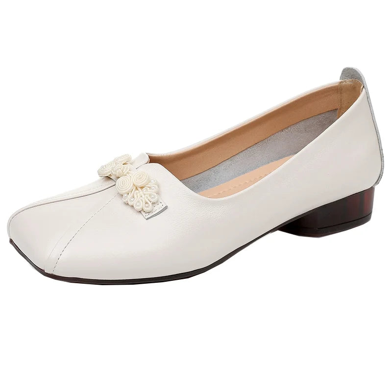 Summer Genuine Leather Soft Sole Chunky Frog Button Shoes