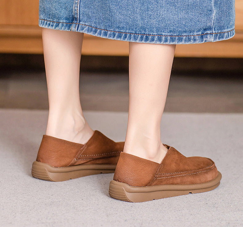 Retro Lightweight Soft Sole Genuine Leather Slip-On Shoes