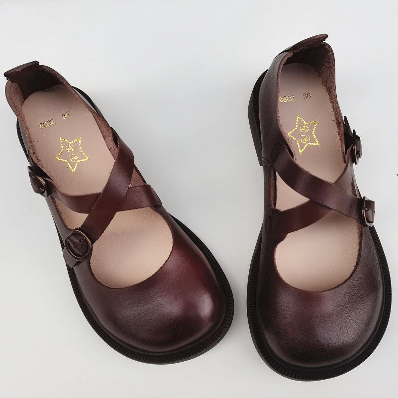 Babakud Women Spring Retro Leather Soft Sole Sandals