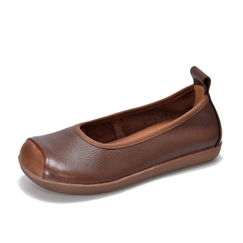 Women Vintage Leather Casual Patchwork Shallow Soft Sole Flats