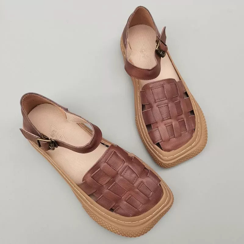 Genuine Leather Casual Everyday Soft Flat Sole One Straped Shoes