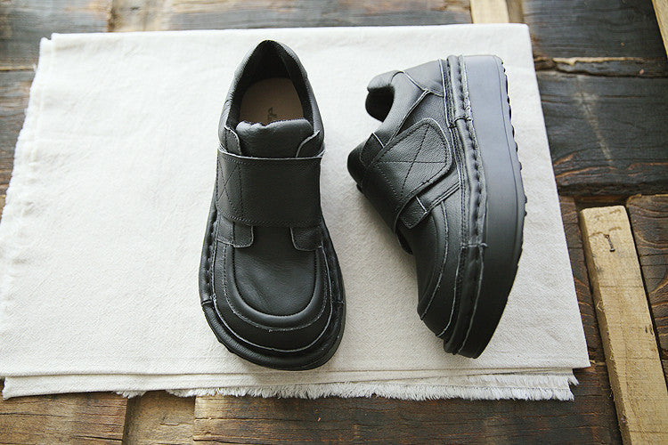 Babakud Women Spring Leisure Genuine Leather Velcro Platform Shoes