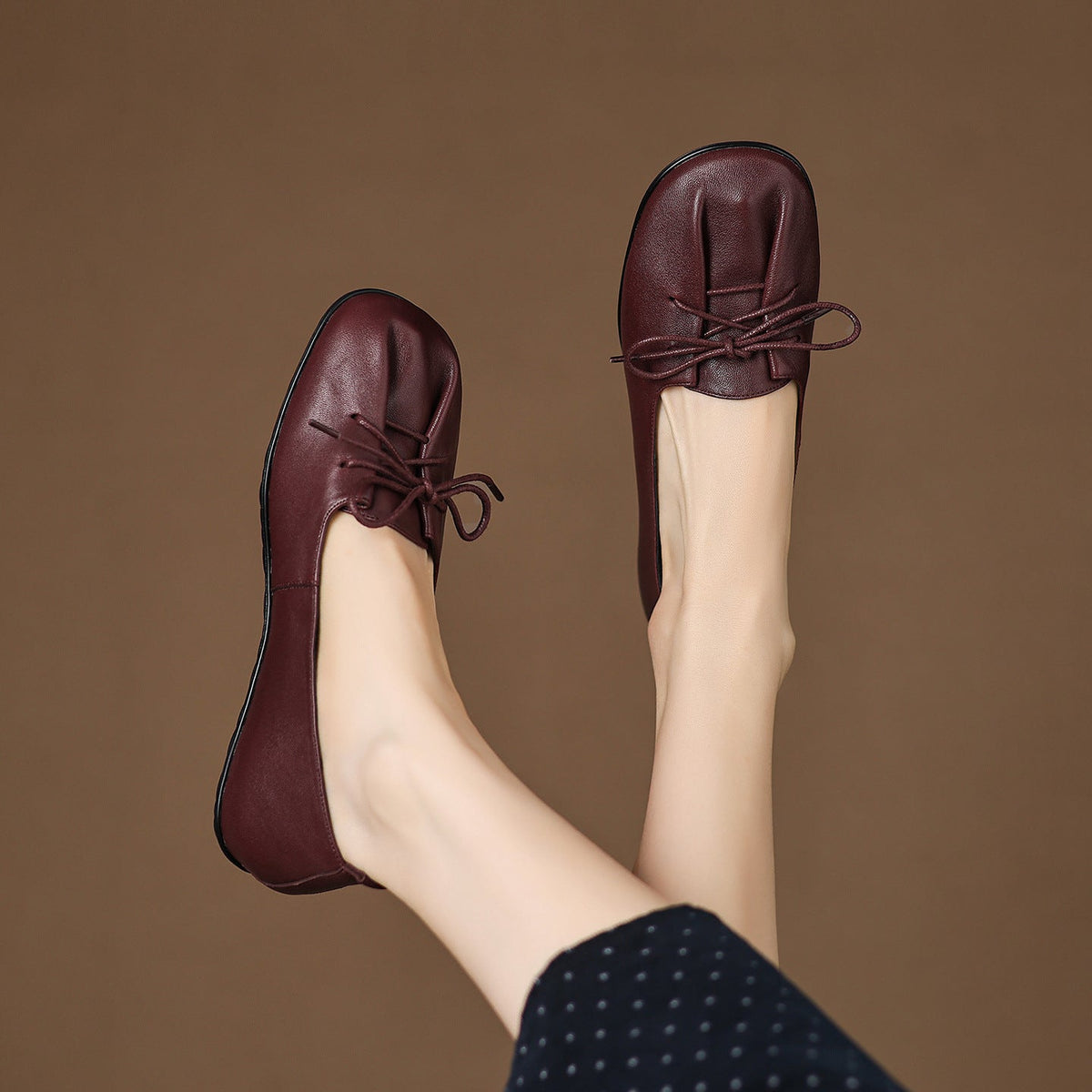 Retro Sheepskin Leather Round Toe Shallow Flat Shoes