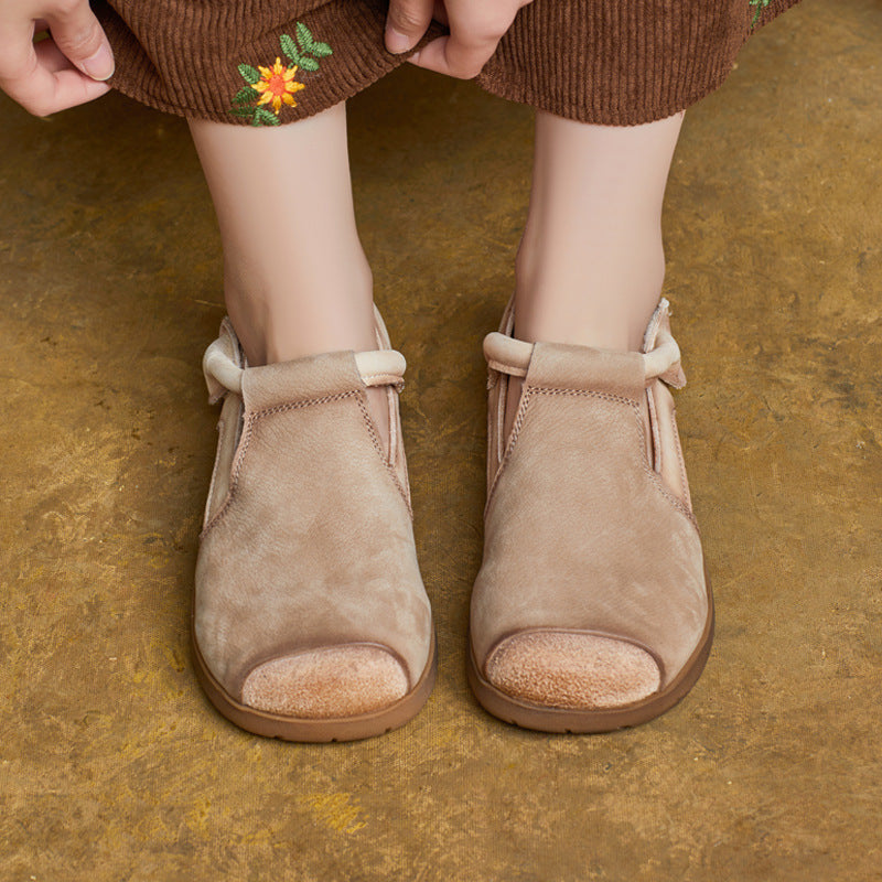 Spring Casual Color Block Velcro Genuine Leather Flats