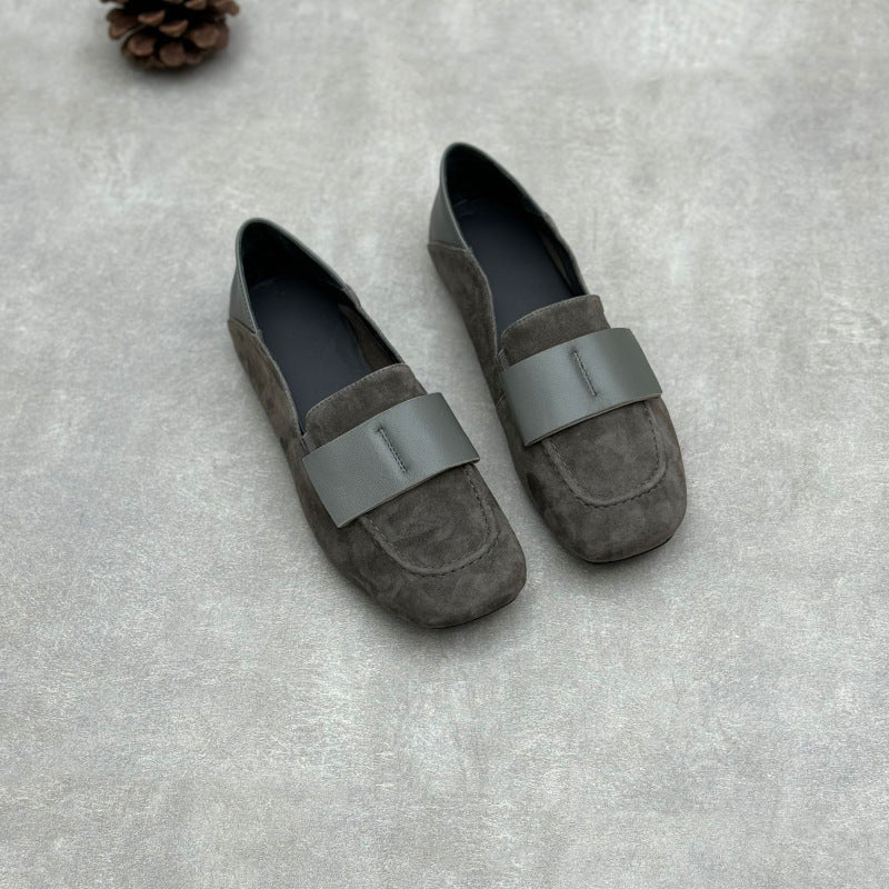Ladies Elegant Vintage Soft Leather Suede Loafers with Wide Bow