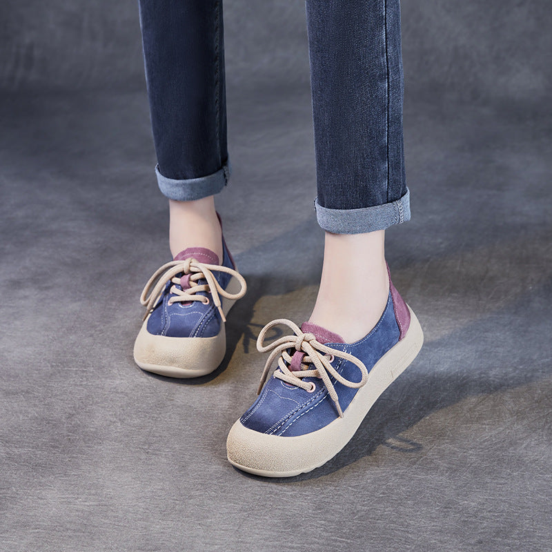 Stylish Soft Sole Color Block Lace-Up Casual Shoes for Women