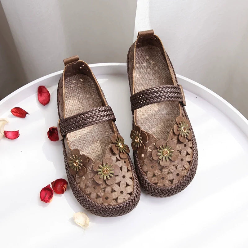Summer Retro Hollow Woven One Straped Linen Sole Shoes
