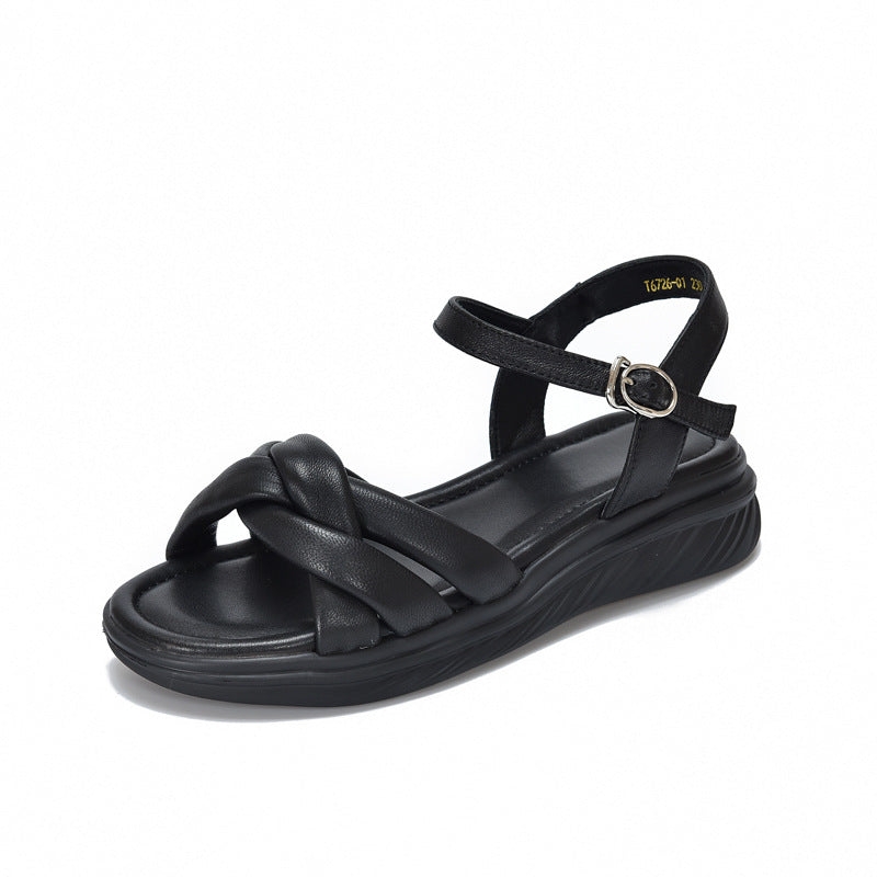 Summer Casual Sheepskin Leather Soft Sole Single-Strap sandals