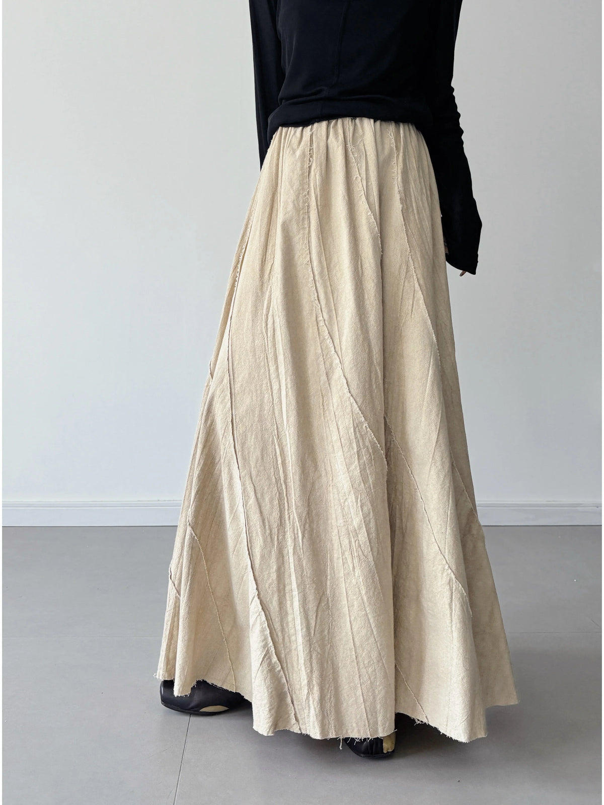 Summer Casual Ramie Washed Loose Elastic Waist Skirt