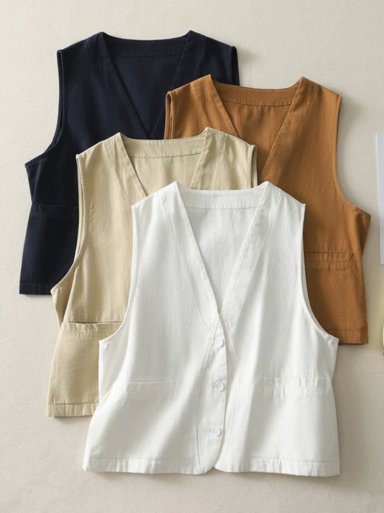 Autumn Casual Cotton Fashionable V-Neck Sleeveless Vest