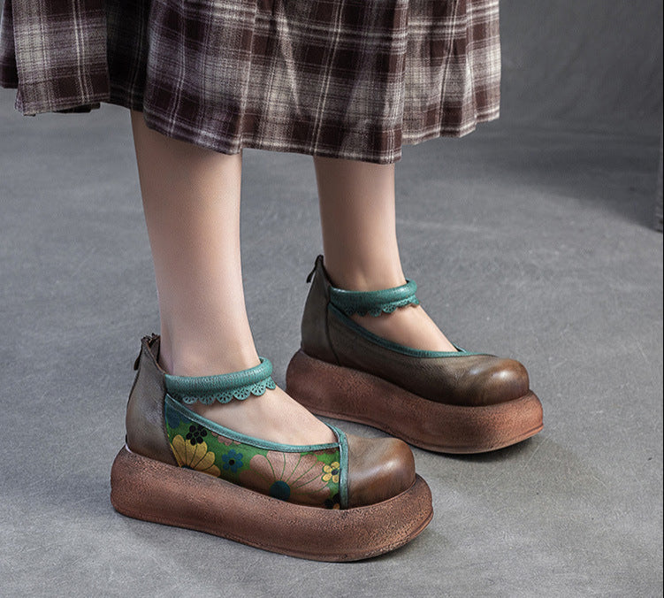 Ladies Spring Vintage Ethnic Style Printed Soft Platform Sandals