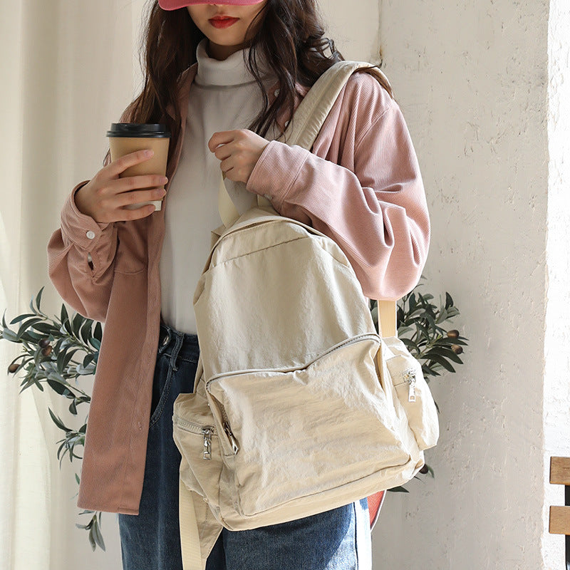 Retro Versatile Nylon Solid Color Double Straped Backpack
