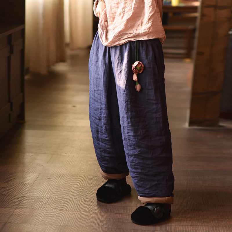 Winter Retro Linen Washed Casual Warm Harem Pants