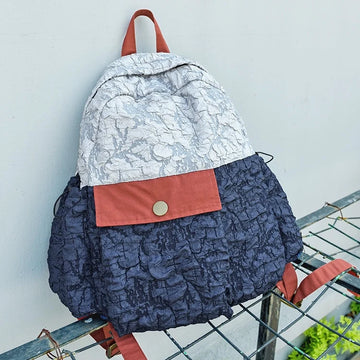 Babakud Retro Wide Strap Cotton Color Block Casual Backpack