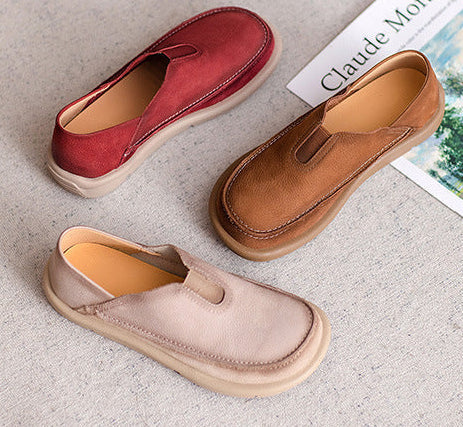 Retro Lightweight Soft Sole Genuine Leather Slip-On Shoes