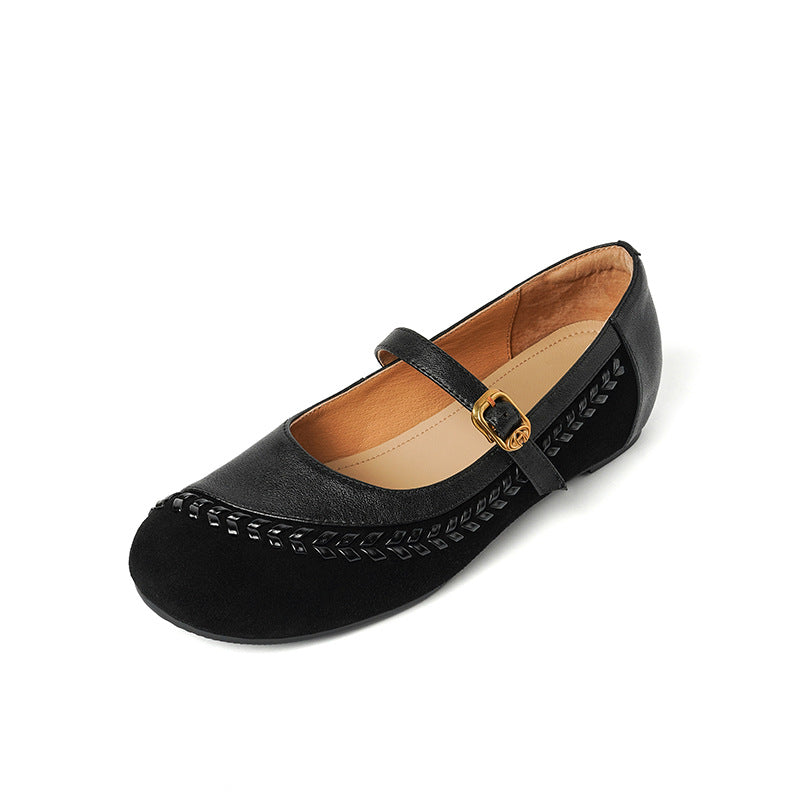 Retro Summer Leather Sueded Round Closed Toe One Straped Shoes