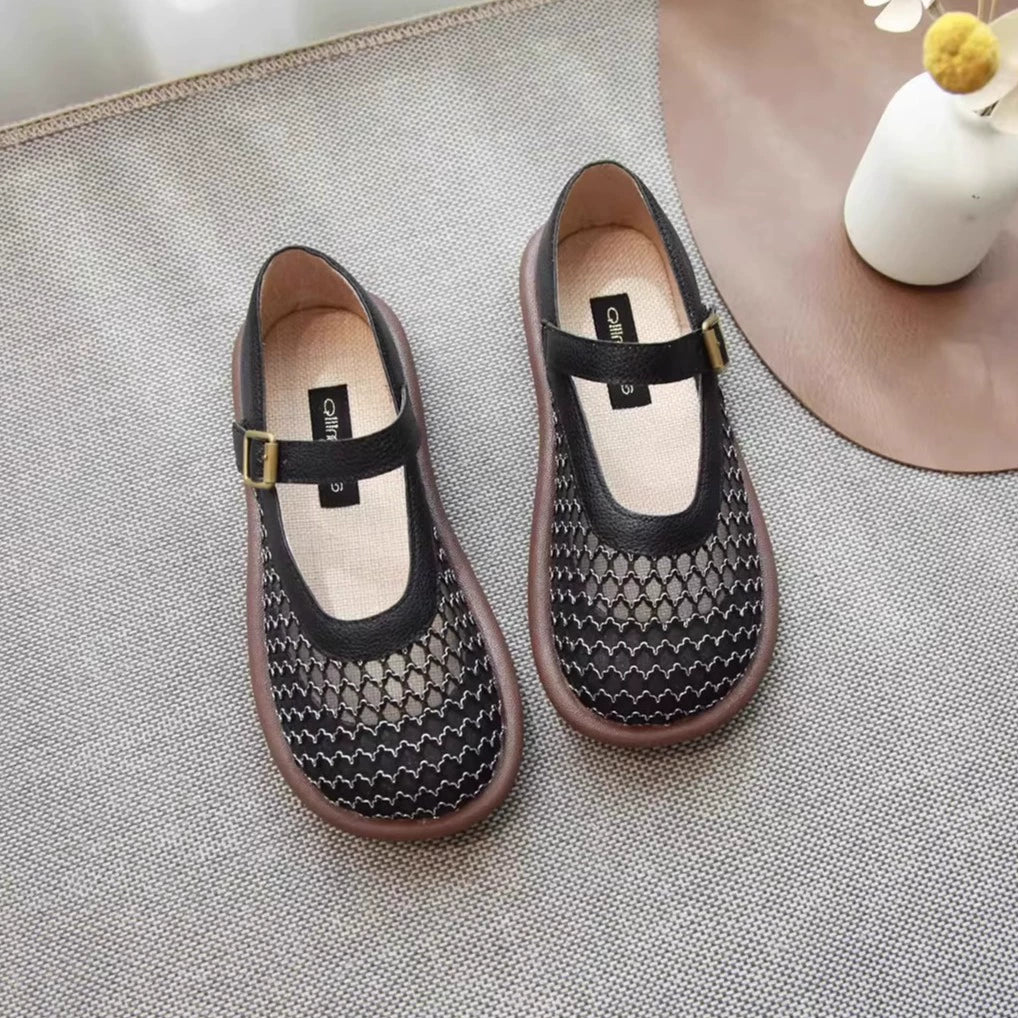 Summer Breathable Leather Mesh Shallow One Straped Shoes