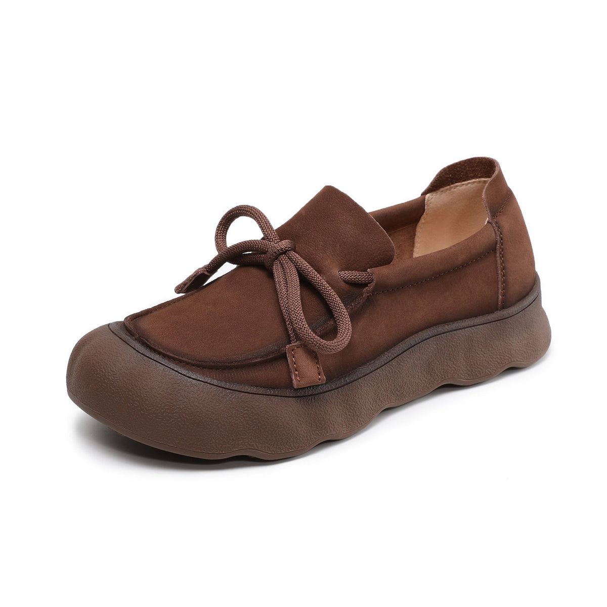 Retro Top Leather Round Toe Platform Lace-Up Slip-On Shoes
