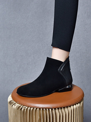 Genuine Leather Versatile Soft Flat Sole Patchwork Ankle Boots