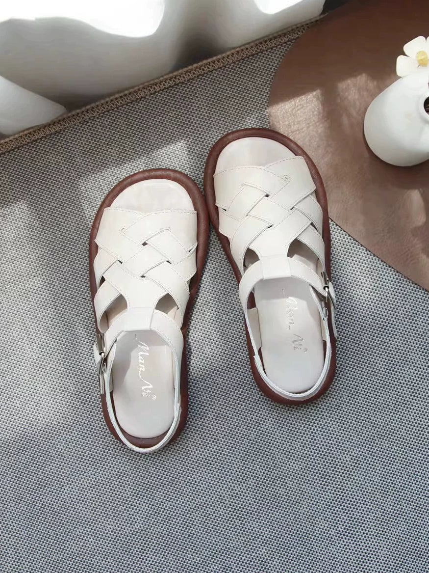 Summer Top Leather Woven Open Toe Soft Sole Sandals