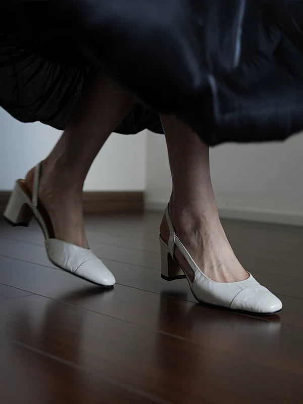 Elegant Sheepskin Leather Shallow Versatile Chunky Shoes