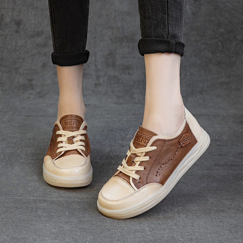 Genuine Leather Comfortable Embroidered Patchwork Flat Shoes