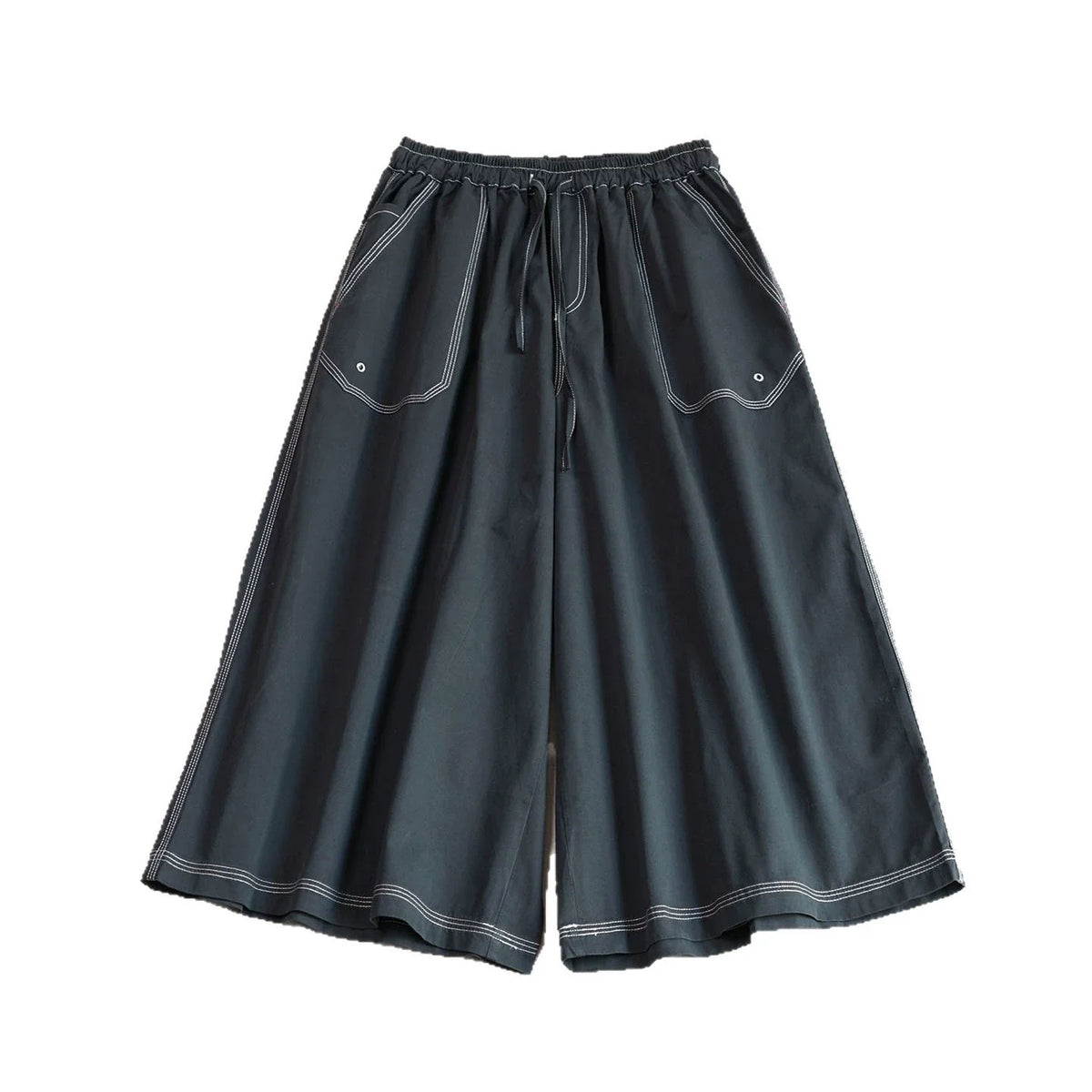Retro Cotton Versatile Loose Elastic Waist Lace-Up Pockets Pants