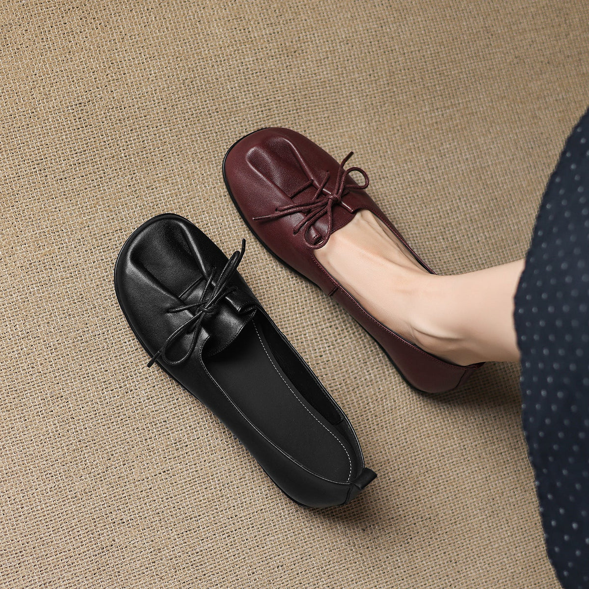 Retro Sheepskin Leather Round Toe Shallow Flat Shoes