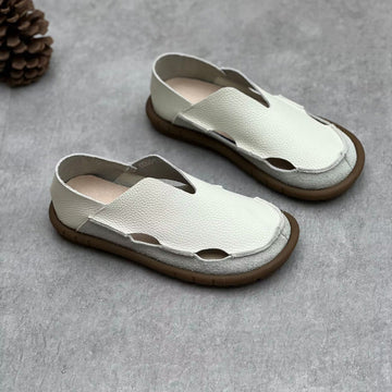Spring Summer Perforated Minimalist Leather Flat Sandals