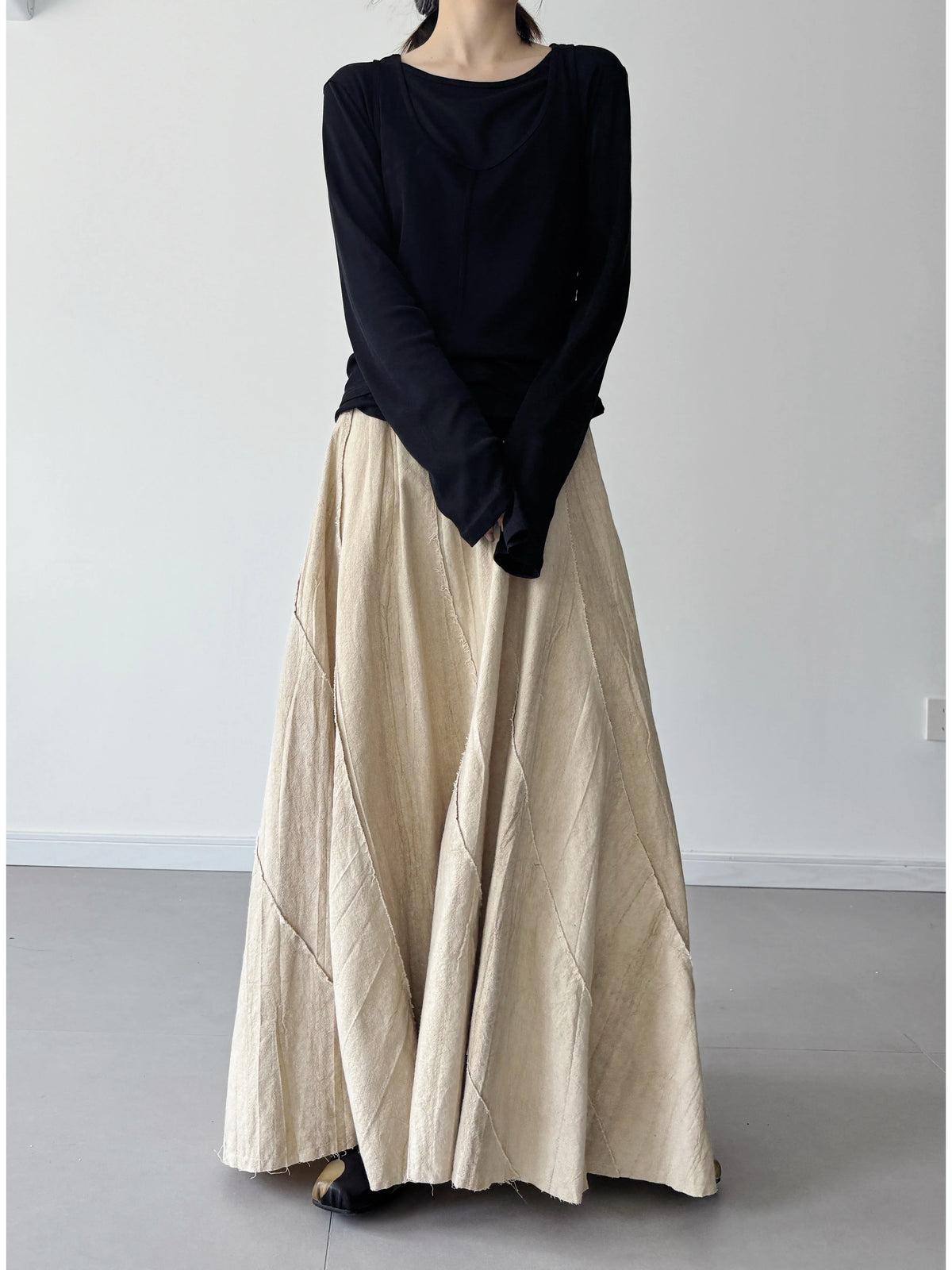 Summer Casual Ramie Washed Loose Elastic Waist Skirt