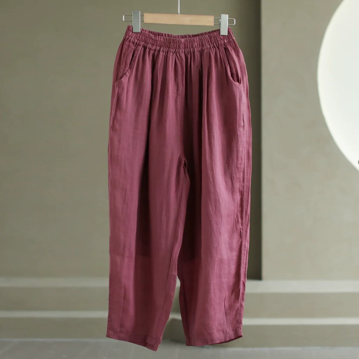 Babakud Women Ramie Casual Loose Elastic Waist Pants