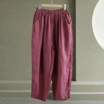 Babakud Women Ramie Casual Loose Elastic Waist Pants