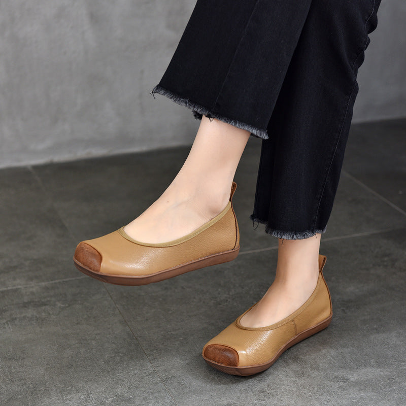 Women Vintage Leather Casual Patchwork Shallow Soft Sole Flats