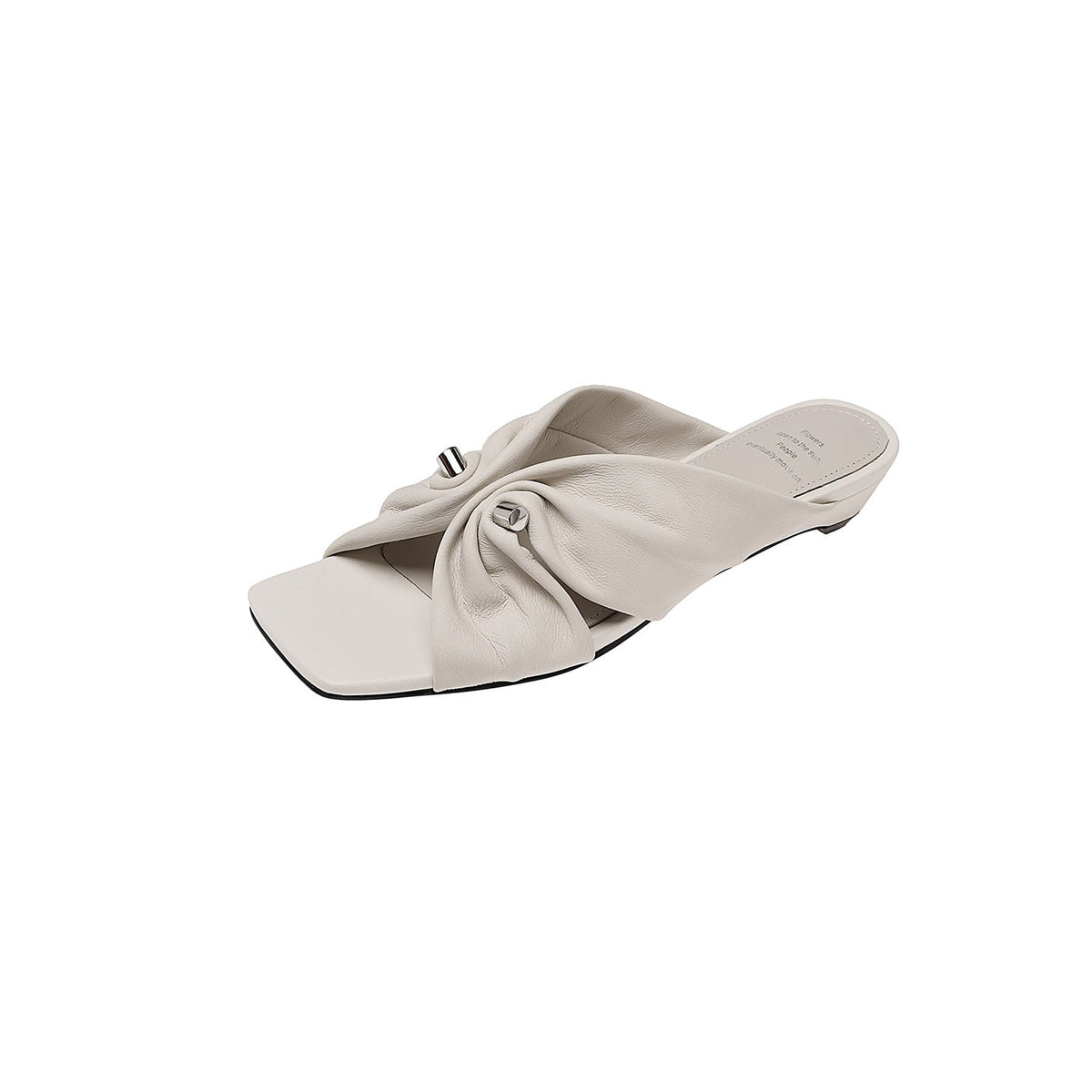 Vintage Sheepskin Leather Pleated Open Toe Metal Buckle Slippers
