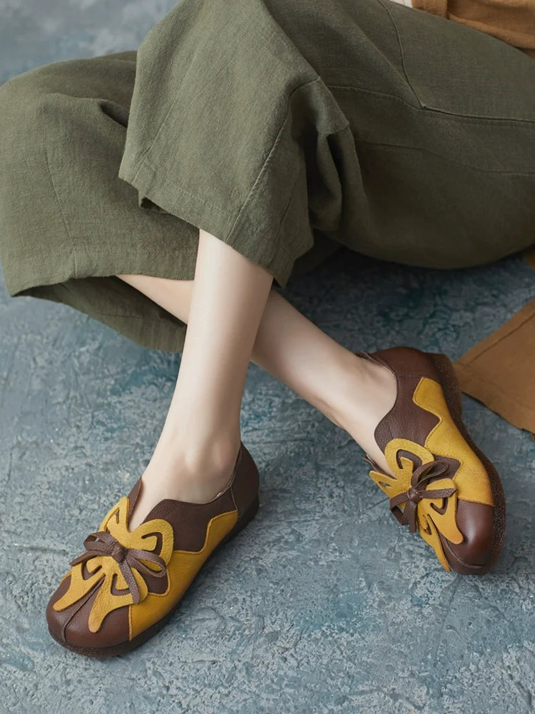Summer Retro Leather Ethnic Style Bow Shallow Shoes