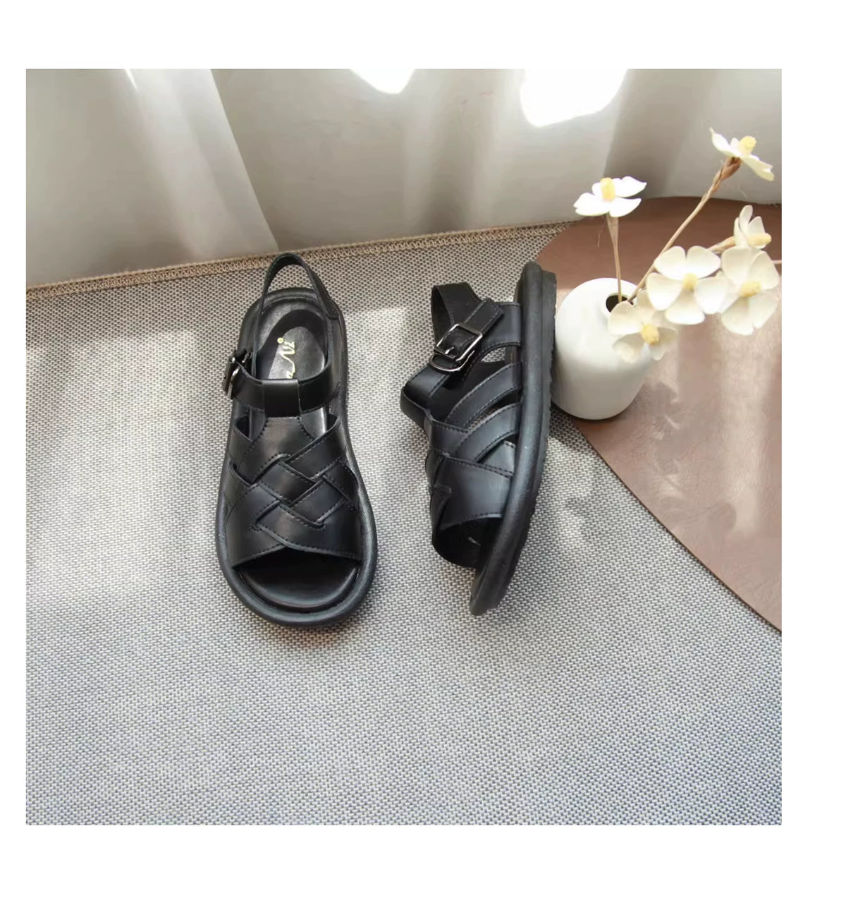 Summer Top Leather Woven Open Toe Soft Sole Sandals