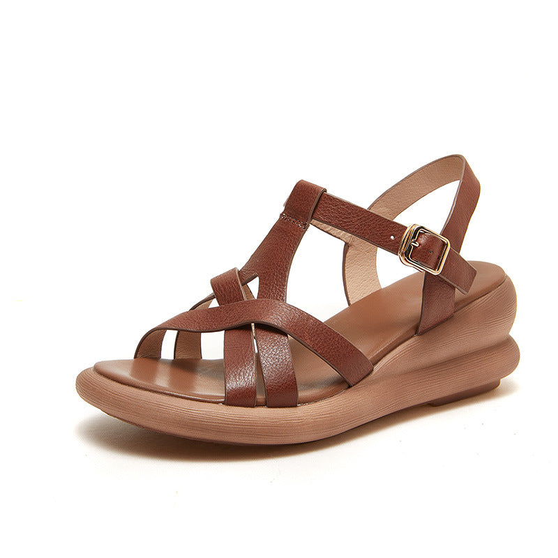 Summer Genuine Leather Open Toe Platform  Casual Sandals