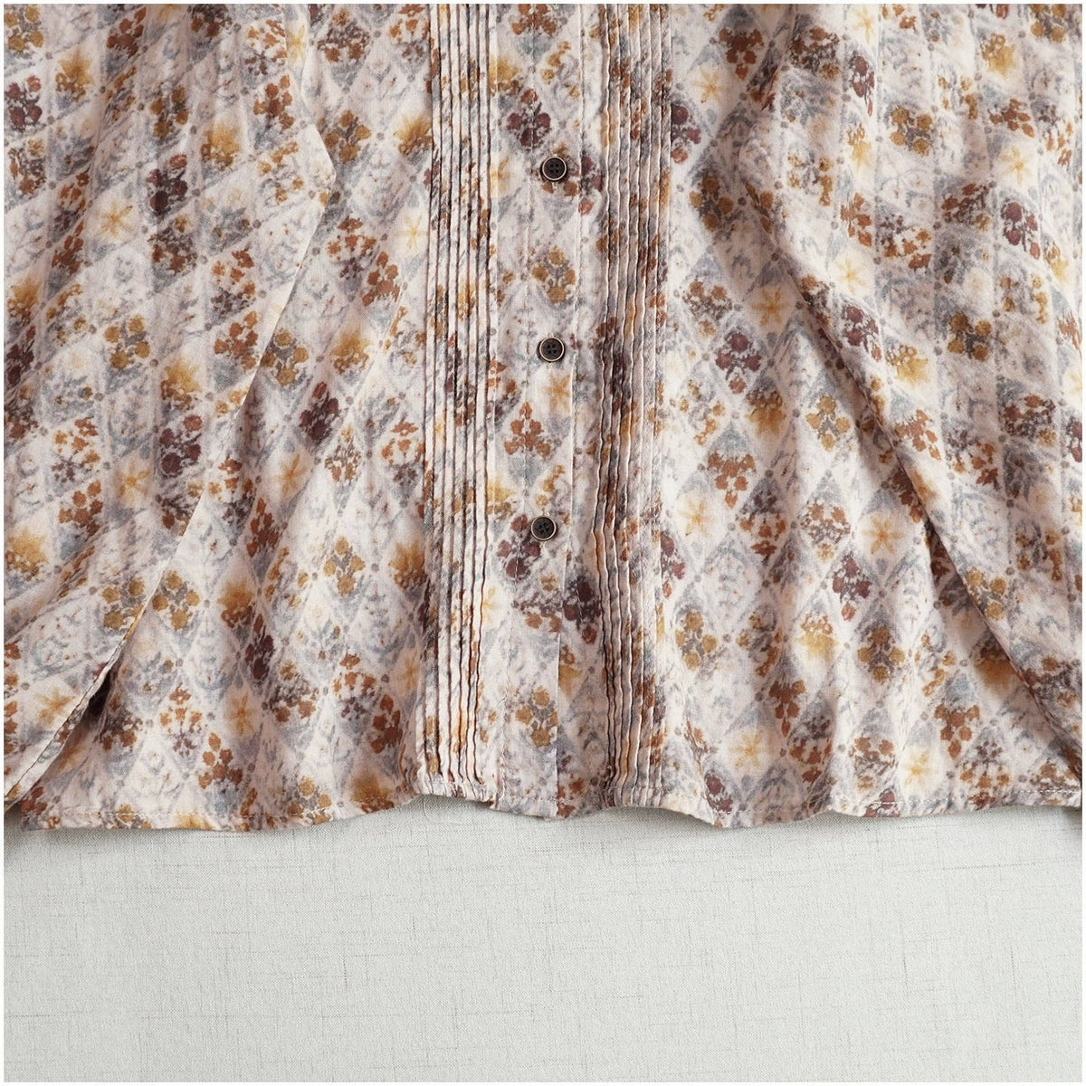 Retro Cotton Floral Printed Round Neck Single Breasted Shirt